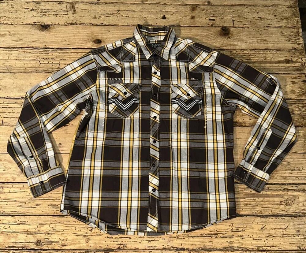 Affliction Black Premium Men’s Size L Plaid Pearl Snap LS Shirt